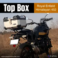 TOP BOX WITH BACK REST CUSHION FOR HIMALAYAN 450 ( 35ltr ALUMINIUM SILVER L- FLAT)