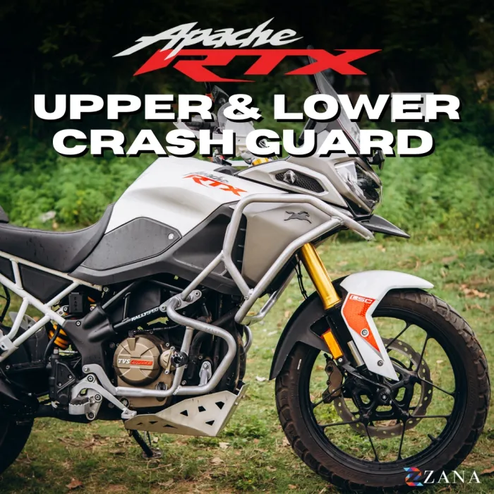 Upper & Lower Crash Guard With Slider Combo (Silver) For TVS Apache RTX 300 Beak Version
